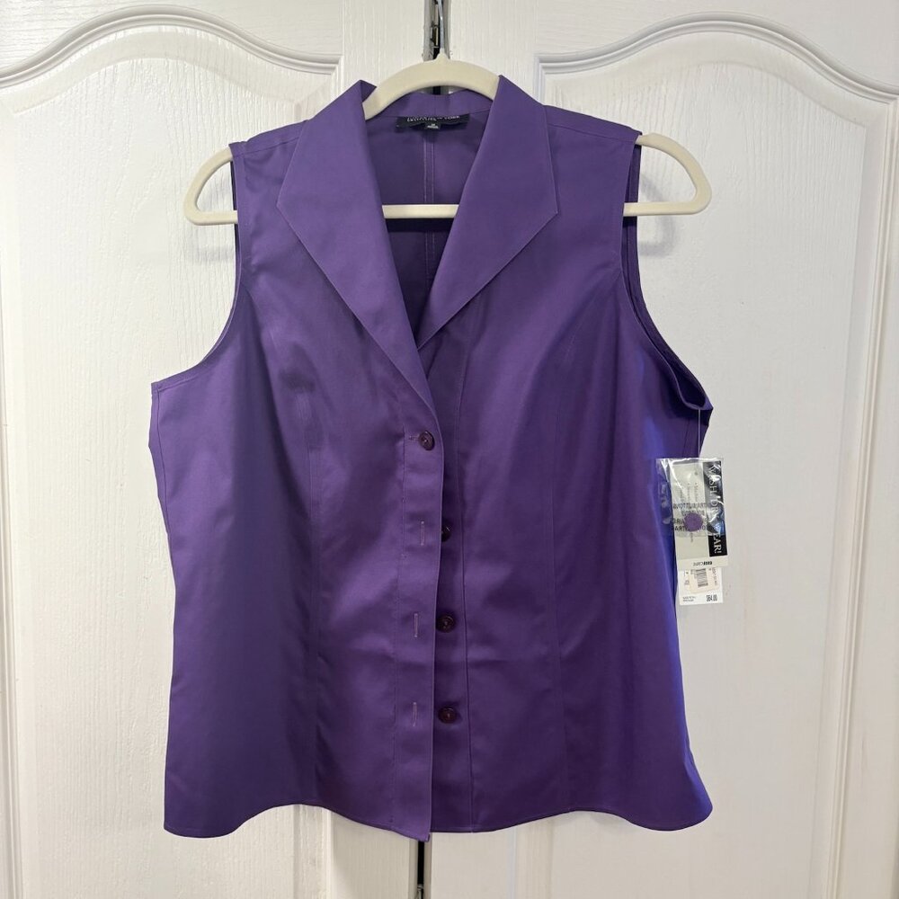 Jones New York Womans 12 Purple Sleeveless Collar Shirt